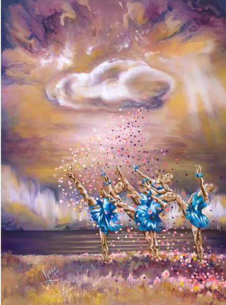 Ballerina dancers landscape painting purple art
